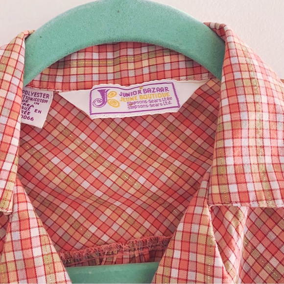 Size small vintage sherbet plaid button up short sleeved blouse - Picture 3 of 4
